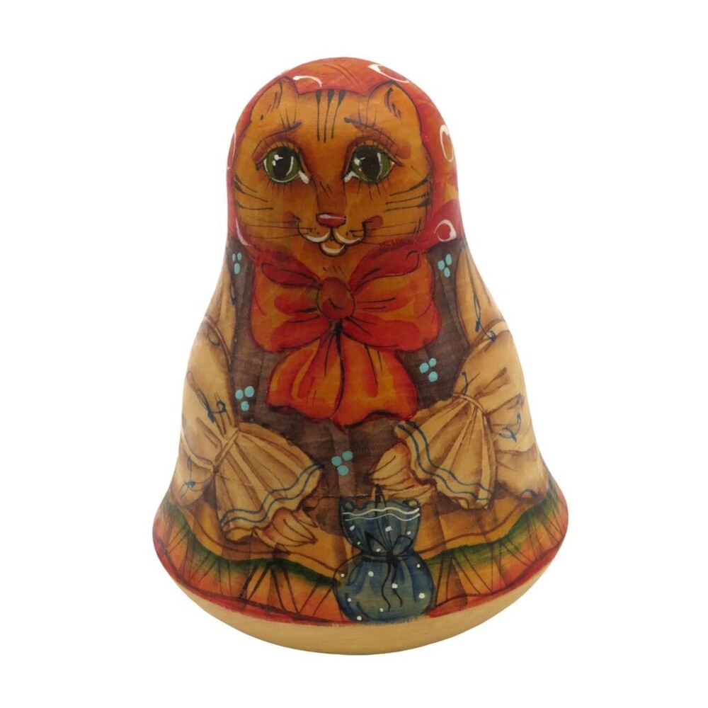 Vintage Roly Poly Cat Nevalyashka Doll Bell Russian Folk Art